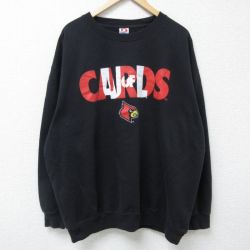 XL★古着 長袖 スウェット メンズ CARDS 大きいサイズ クルーネック 黒 ブラック 25may14 中古 スエット トレーナー トップス