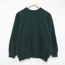 【20%OFF】L★古着 フルーツオブザルーム 長袖 スウェット メンズ 90年代 90s 無地 クルーネック USA製 緑 グリーン 25may21 中古 スエット トレーナー トップス