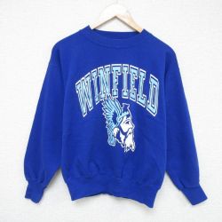 M★古着 長袖 スウェット メンズ 90年代 90s WINFIELD クルーネック USA製 青 ブルー 25may21 中古 スエット トレーナー トップス