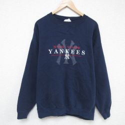 【50%OFF】XL★古着 リー Lee 長袖 スウェット メンズ 00年代 00s MLB ニューヨークヤンキース 大きいサイズ クルーネック 紺 ネイビー メジャーリーグ ベースボール 野球 25may21 中古 スエット トレーナー トップス