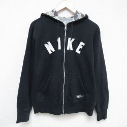 【20%OFF】L★古着 ナイキ NIKE 長袖 フルジップ スウェット パーカー メンズ ビッグロゴ 黒 ブラック 25may21 中古 スエット トレーナー トップス
