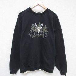 【50%OFF】XL★古着 長袖 スウェット メンズ 90年代 90s ジープ 大きいサイズ クルーネック USA製 黒 ブラック 25may21 中古 スエット トレーナー トップス