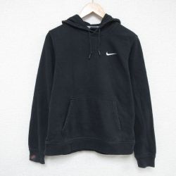 M★古着 ナイキ NIKE 長袖 スウェット パーカー メンズ ワンポイントロゴ 黒 ブラック 25may21 中古 スエット トレーナー トップス