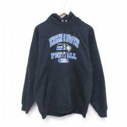 【50%OFF】L★古着 長袖 スウェット パーカー メンズ 00年代 00s フットボール 黒 ブラック 25may20 中古 スエット トレーナー トップス