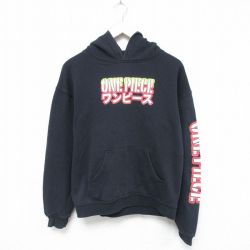 M★古着 長袖 スウェット パーカー メンズ アニメ ワンピース ルフィ ゾロ 黒 ブラック 【spe】 25may20 中古 スエット トレーナー トップス