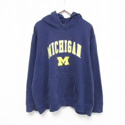 XL★古着 長袖 スウェット パーカー メンズ ミシガン 大きいサイズ 紺 ネイビー 25may20 中古 スエット トレーナー トップス