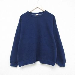 【50%OFF】XL★古着 フルーツオブザルーム 長袖 スウェット メンズ 00年代 00s 無地 クルーネック 紺 ネイビー 25may20 中古 スエット トレーナー トップス