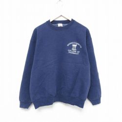 L★古着 フルーツオブザルーム 長袖 スウェット メンズ 90年代 90s マサチューセッツ クルーネック USA製 紺 ネイビー 25may20 中古 スエット トレーナー トップス