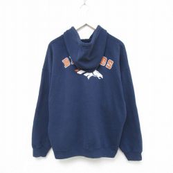 XL★古着 長袖 フルジップ スウェット パーカー メンズ 00年代 00s NFL デンバーブロンコス 紺 ネイビー アメフト スーパーボウル 25may20 中古 スエット トレーナー トップス
