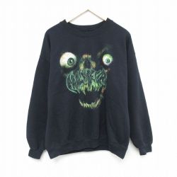 L★古着 長袖 スウェット メンズ マシンガール クルーネック 黒 ブラック 25may20 中古 スエット トレーナー トップス