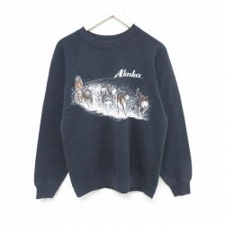 M★古着 長袖 スウェット メンズ 80年代 80s アラスカ ラグラン クルーネック USA製 黒 ブラック 25may20 中古 スエット トレーナー トップス