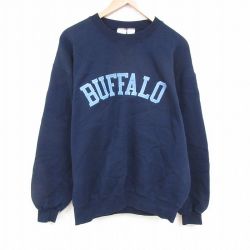 【50%OFF】XL★古着 長袖 スウェット メンズ 90年代 90s BUFFALO 大きいサイズ クルーネック USA製 紺 ネイビー 25may23 中古 スエット トレーナー トップス