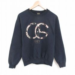 M★古着 オベイ OBEY 長袖 スウェット メンズ OG クルーネック 黒 ブラック 25may23 中古 スエット トレーナー トップス