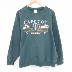 XL★古着 長袖 スウェット メンズ 00年代 00s ケープコッド 大きいサイズ クルーネック 緑 グリーン 25may23 中古 スエット トレーナー トップス