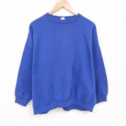 XL★古着 長袖 スウェット レディース 90年代 90s 無地 大きいサイズ クルーネック USA製 青 ブルー 25may23 中古 メンズ スエット トレーナー トップス