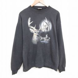 【20%OFF】XL★古着 長袖 スウェット メンズ 90年代 90s シカ クルーネック USA製 黒 ブラック 【spe】 25may23 中古 スエット トレーナー トップス
