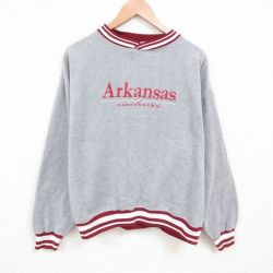 XL★古着 長袖 スウェット メンズ 00年代 00s Arkansas 刺繍 鹿の子 クルーネック グレー 25may23 中古 スエット トレーナー トップス