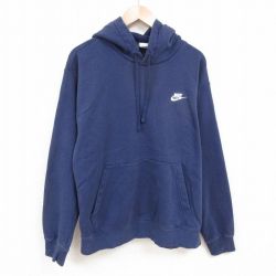 XL★古着 ナイキ NIKE 長袖 スウェット パーカー メンズ ワンポイントロゴ 大きいサイズ 紺 ネイビー 25may23 中古 スエット トレーナー トップス