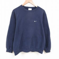 L★古着 ナイキ NIKE 長袖 スウェット メンズ 00年代 00s ワンポイントロゴ クルーネック 紺 ネイビー 25may23 中古 スエット トレーナー トップス
