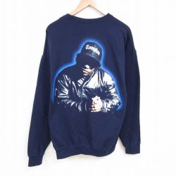 【20%OFF】XL★古着 長袖 ヒップホップ ラップ スウェット メンズ イージーイー 大きいサイズ クルーネック 紺 ネイビー 25may23 中古 スエット トレーナー トップス