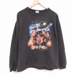 XL★古着 長袖 スウェット メンズ 映画 ハリーポッター 大きいサイズ クルーネック 黒 ブラック 25may24 中古 スエット トレーナー トップス