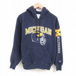 【20%OFF】L★古着 チャンピオン champion 長袖 スウェット パーカー メンズ 00年代 00s ミシガンウルヴァリンズ 紺 ネイビー 25may24 中古 スエット トレーナー トップス