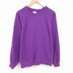 【50%OFF】L★古着 ヘインズ Hanes 長袖 スウェット メンズ 80年代 80s 無地 ラグラン クルーネック USA製 紫 パープル 25may24 中古 スエット トレーナー トップス