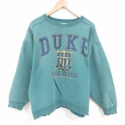 【50%OFF】XL★古着 長袖 スウェット メンズ DUKE 大きいサイズ クルーネック 緑 グリーン 25may24 中古 スエット トレーナー トップス