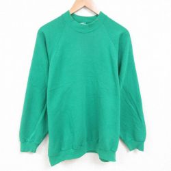 【50%OFF】XL★古着 フルーツオブザルーム 長袖 スウェット メンズ 90年代 90s 無地 大きいサイズ ラグラン クルーネック USA製 緑 グリーン 25may24 中古 スエット トレーナー トップス