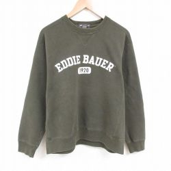 XL★古着 エディーバウアー 長袖 スウェット メンズ ビッグロゴ クルーネック 濃緑 グリーン 25may24 中古 スエット トレーナー トップス