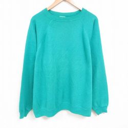 【50%OFF】XL★古着 ヘインズ Hanes 長袖 スウェット メンズ 80年代 80s 無地 大きいサイズ ラグラン クルーネック USA製 緑 グリーン 25may24 中古 スエット トレーナー トップス