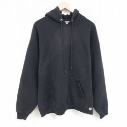 XL★古着 ラッセル 長袖 スウェット パーカー メンズ 00年代 00s 無地 大きいサイズ 黒 ブラック 25may24 中古 スエット トレーナー トップス