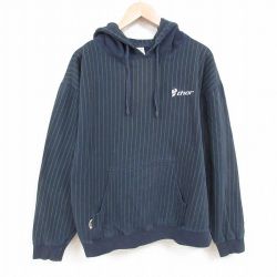 【50%OFF】XL★古着 長袖 スウェット パーカー メンズ thor 大きいサイズ 紺他 ネイビー ストライプ 25may24 中古 スエット トレーナー トップス