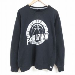 【50%OFF】XL★古着 ラッセル 長袖 スウェット メンズ 00年代 00s FAIRLAWN バスケットボール 大きいサイズ クルーネック 黒 ブラック 25may24 中古 スエット トレーナー トップス