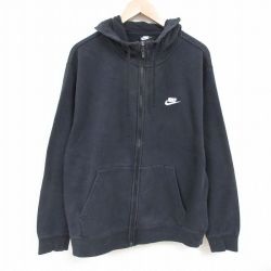XL★古着 ナイキ NIKE 長袖 フルジップ スウェット パーカー メンズ ワンポイントロゴ 大きいサイズ 黒 ブラック 25may24 中古 スエット トレーナー トップス