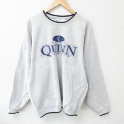 【50%OFF】XL★古着 長袖 スウェット メンズ 00年代 00s QUINN 大きいサイズ クルーネック グレー 霜降り 25may22 中古 スエット トレーナー トップス