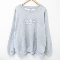 XL★古着 長袖 スウェット メンズ 00年代 00s イルカ 刺繍 大きいサイズ クルーネック グレー 霜降り 25may22 中古 スエット トレーナー トップス