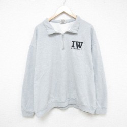 【50%OFF】XL★古着 長袖 ハーフジップ スウェット メンズ IW 大きいサイズ USA製 グレー 霜降り 25may23 中古 スエット トレーナー トップス