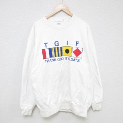 【50%OFF】XL★古着 長袖 スウェット メンズ 00年代 00s TGIF 大きいサイズ コットン クルーネック カナダ製 白 ホワイト 25may23 中古 スエット トレーナー トップス