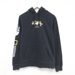 M★古着 ノースフェイス THE NORTH FACE 長袖 スウェット パーカー メンズ ビッグロゴ WEST IS OVER 黒 ブラック 25may23 中古 スエット トレーナー トップス
