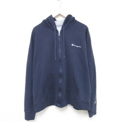 【20%OFF】XL★古着 チャンピオン champion 長袖 フルジップ スウェット パーカー メンズ ワンポイントロゴ 大きいサイズ 紺 ネイビー 25may23 中古 スエット トレーナー トップス