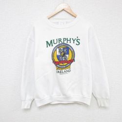 L★古着 ヘルスニット 長袖 スウェット メンズ 80年代 80s エンブレム マーフィーズ クルーネック USA製 白 ホワイト 25may27 中古 スエット トレーナー トップス