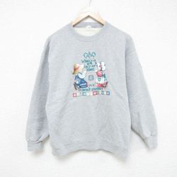 M★古着 長袖 スウェット メンズ 90年代 90s 人形 クルーネック USA製 グレー 霜降り 25may27 中古 スエット トレーナー トップス