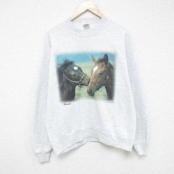 【20%OFF】L★古着 ジャージーズ 長袖 スウェット メンズ 90年代 90s 馬 クルーネック USA製 グレー 霜降り 25may27 中古 スエット トレーナー トップス