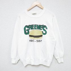 M★古着 長袖 スウェット メンズ 80年代 80s ハンバーガー ラグラン クルーネック USA製 白 ホワイト 25may27 中古 スエット トレーナー トップス