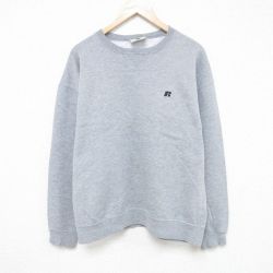 L★古着 ラッセル 長袖 スウェット メンズ ワンポイントロゴ クルーネック グレー 霜降り 25may27 中古 スエット トレーナー トップス