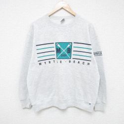 【20%OFF】L★古着 ラッセル 長袖 スウェット メンズ 90年代 90s マートルビーチ クルーネック USA製 グレー 霜降り 【spe】 25may27 中古 スエット トレーナー トップス