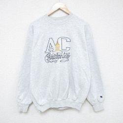 L★古着 チャンピオン champion 長袖 スウェット メンズ 90年代 90s オーガスタナ カレッジ 刺繍 クルーネック グレー 霜降り 25may27 中古 スエット トレーナー トップス