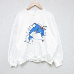 【50%OFF】XL★古着 長袖 スウェット メンズ 90年代 90s イルカ 犬 大きいサイズ コットン クルーネック 白 ホワイト 25may27 中古 スエット トレーナー トップス