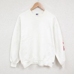 M★古着 ラッセル 長袖 スウェット メンズ 90年代 90s トランプ クルーネック USA製 白 ホワイト 【spe】 25may27 中古 スエット トレーナー トップス